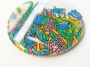 Reverse hand painted mirror and glass coaster with flower pattern, zoomed for details