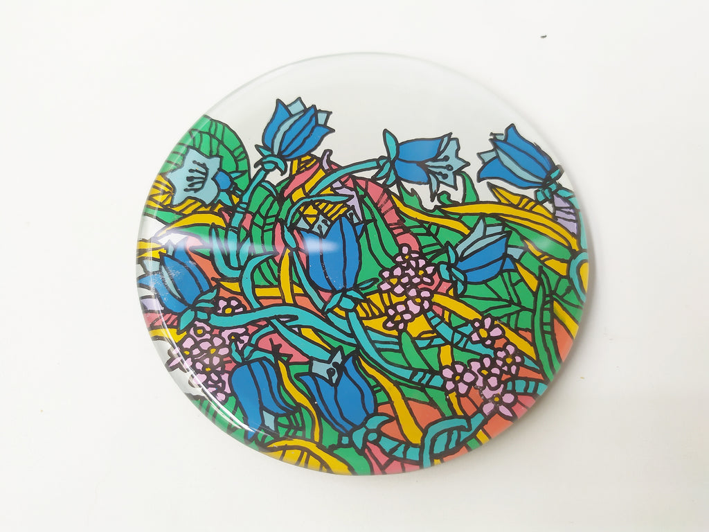 Reverse hand painted mirror and glass coaster with flower pattern