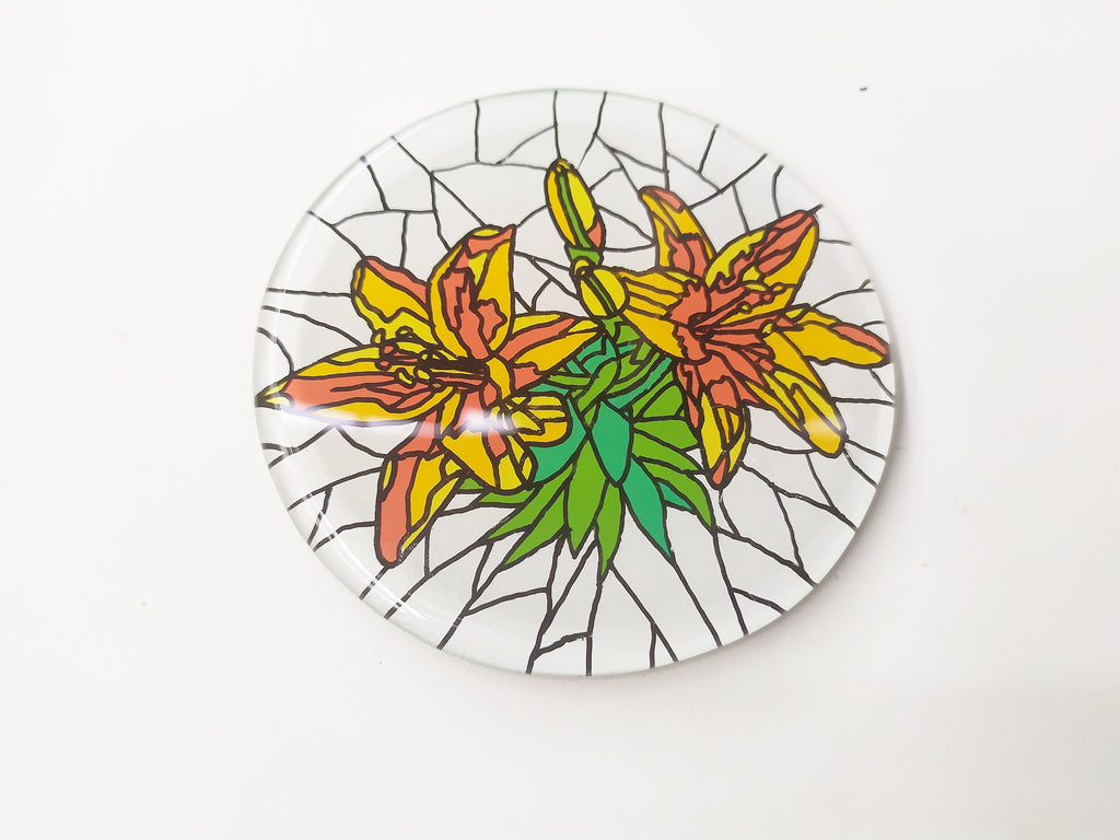 Hand Painted Golden Daffodil round mirror coaster