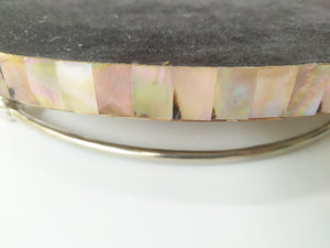 Mother of Pearl Round Decorative Tray - Pearl Pink Tray with Brass Handles