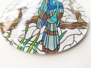  Mirror and glass hand painted bird coaster , zoomed for details