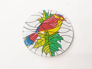 Hand painted bird animal round glass mirror coaster