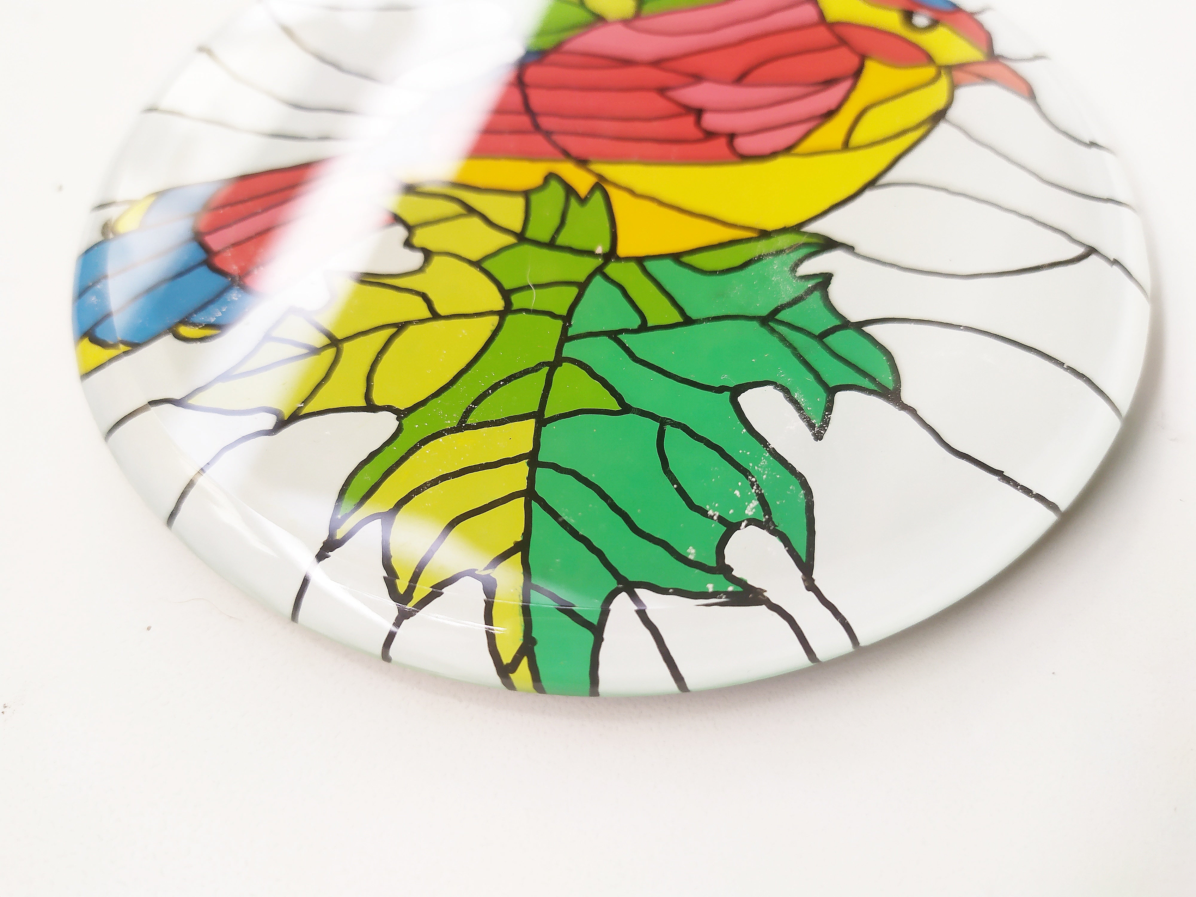 Hand painted bird animal round glass mirror coaster , zoomed for details
