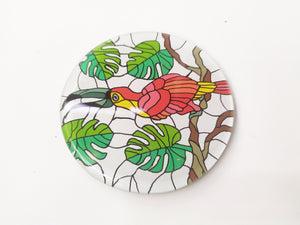 Hand painted bird animal round glass mirror coaster
