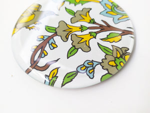 Reverse hand painted mirror and glass coaster with bird pattern , zoomed for details
