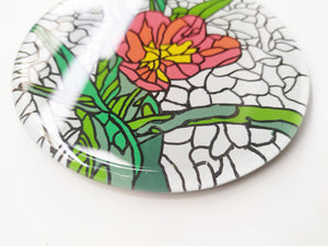 Hibiscus  flower round glass mirror coaster , zoomed for details