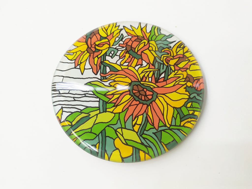 Hand Painted Yellow Sunflower round mirror coaster