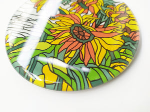 Hand Painted Yellow Sunflower round mirror coaster , zoomed for details