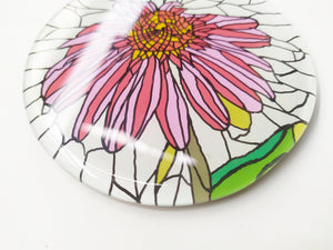 Hand Painted Poppy round mirror coaster , zoomed for details
